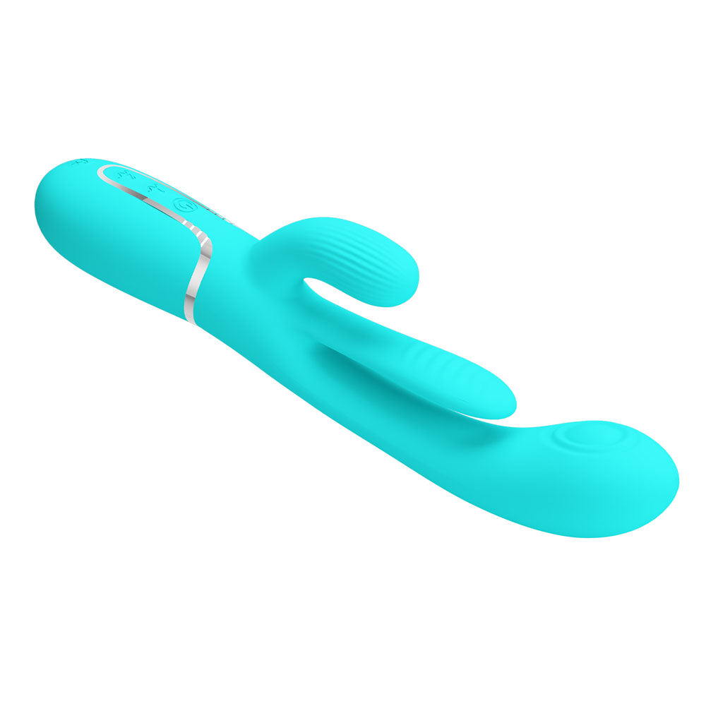 Party Up ANDY Multi Function Vibrator - Teal - Teal 22.2 cm Rabbit Vibrator with Flicking and Thumping Tip