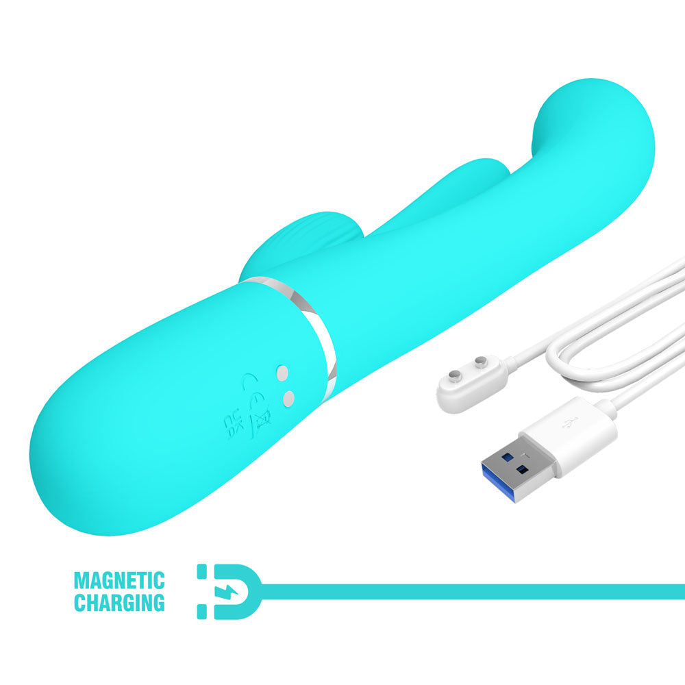 Party Up ANDY Multi Function Vibrator - Teal - Teal 22.2 cm USB Rechargeable Rabbit Vibrator with Flicking and Thump — view 7