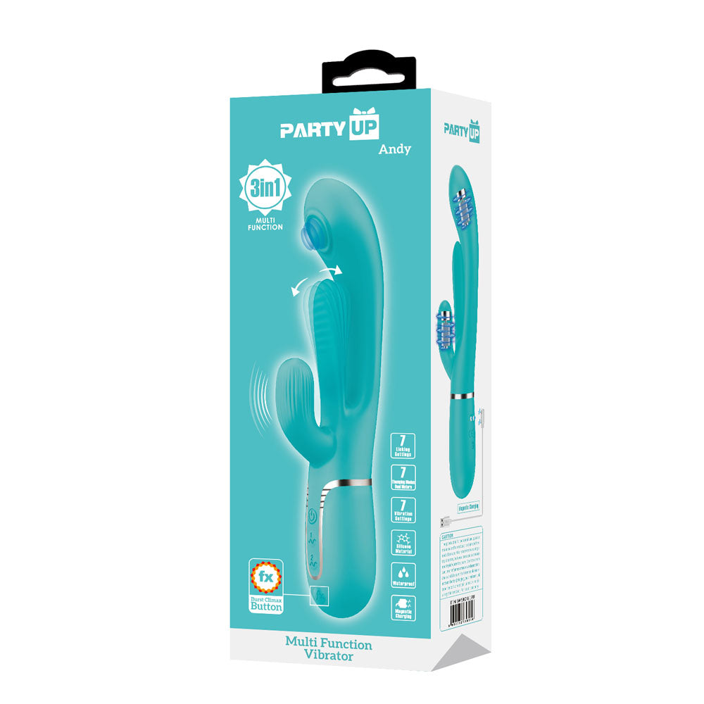 Party Up ANDY Multi Function Vibrator - Teal - Teal 22.2 cm USB Rechargeable Rabbit Vibrator with Flicking and Thump — view 8