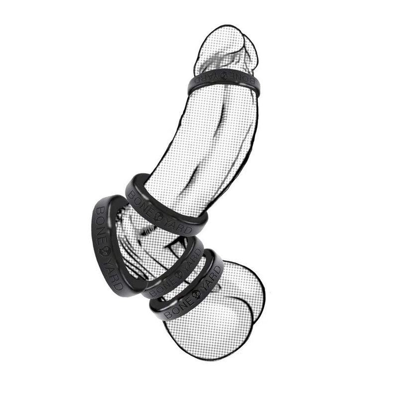 Boneyard Silicone Ring 5 Pcs Kit - Black Cock Rings - Set of 5 Sizes — image 12