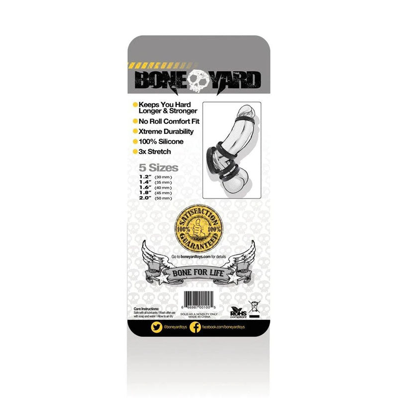 Boneyard Silicone Ring 5 Pcs Kit - Black Cock Rings - Set of 5 Sizes — image 18