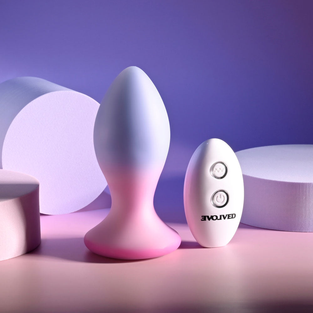 Evolved PARADISE PLUG - Pink/Purple 10.5 cm USB Rechargeable Vibrating Butt Plug with Wireless Remote