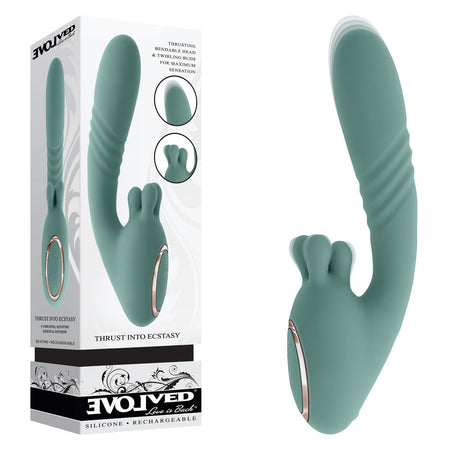 Evolved THRUST INTO ECSTASY - Green 21 cm Thrusting & Rotating Vibrator buy online Australia