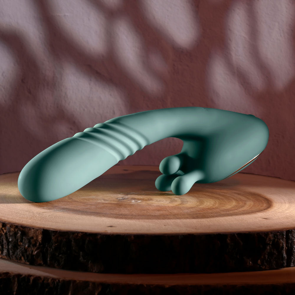 Evolved THRUST INTO ECSTASY - Green 21 cm USB Rechargeable Thrusting & Rotating Vibrator — view 6