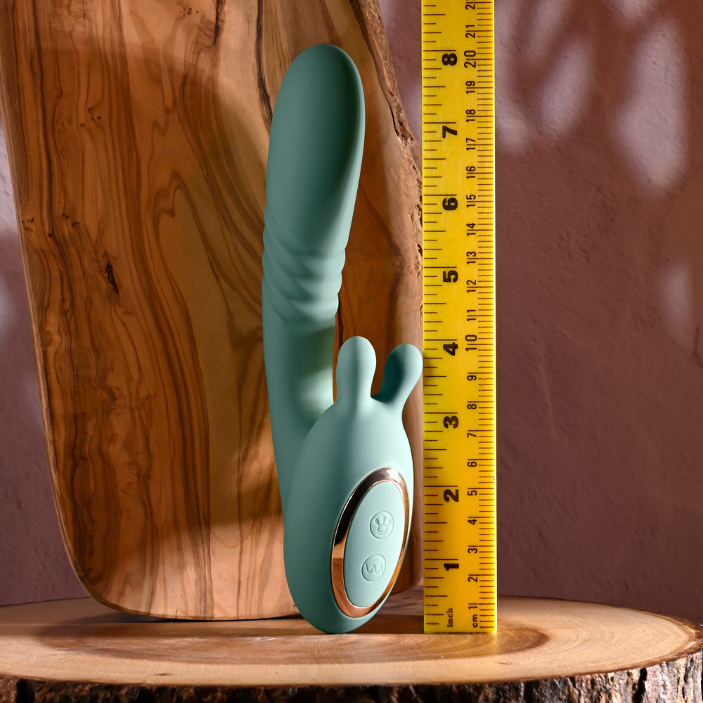 Evolved THRUST INTO ECSTASY - Green 21 cm USB Rechargeable Thrusting & Rotating Vibrator — view 8