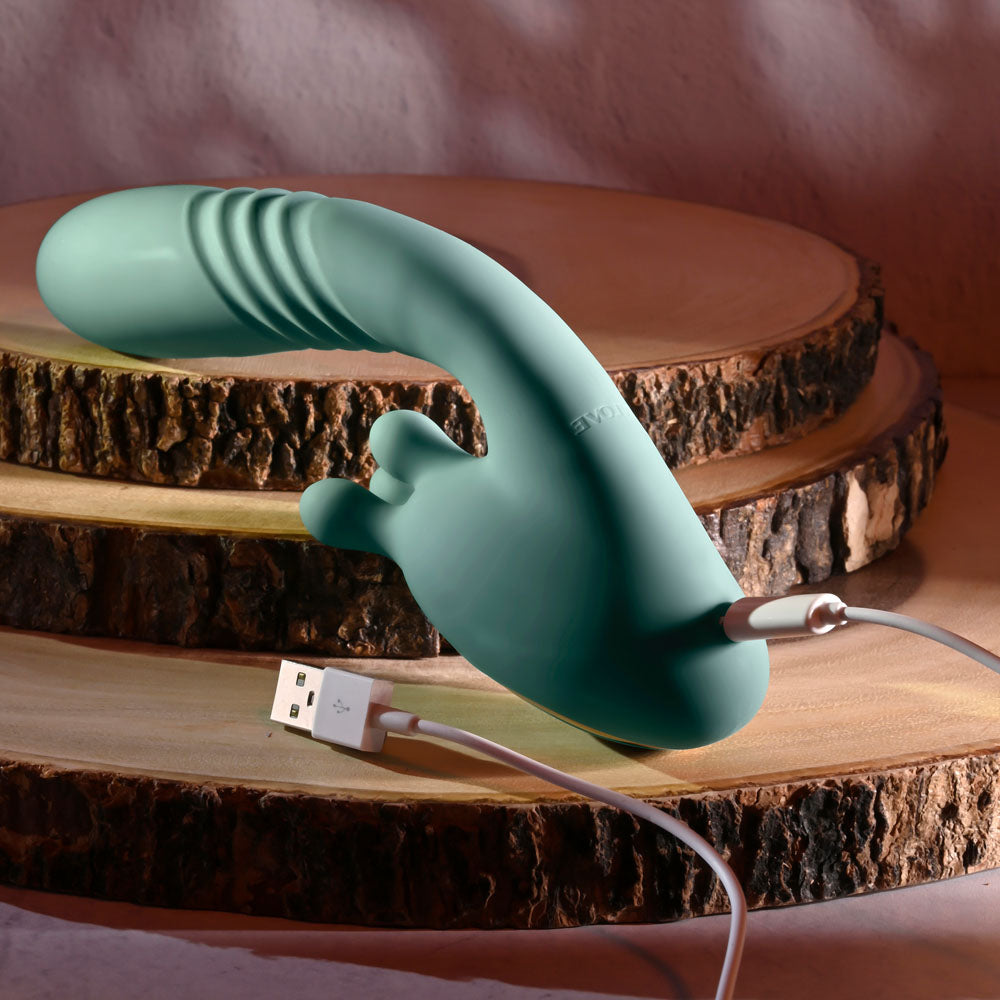 Evolved THRUST INTO ECSTASY - Green 21 cm USB Rechargeable Thrusting & Rotating Vibrator — view 9
