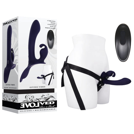 Evolved GIVING VIBES - Black 14.6 cm Vibrating Strap-On with Remote buy online Australia