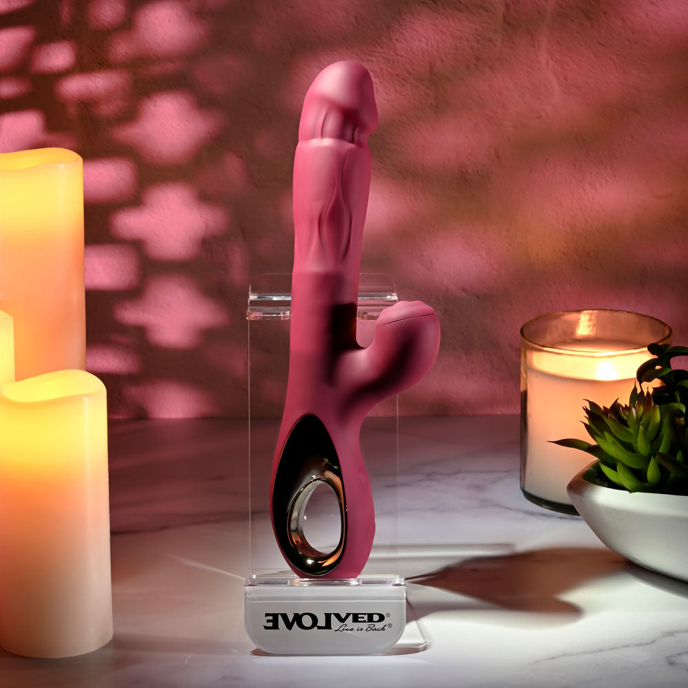 Evolved BURSTING WITH PLEASURE - Red 25.4 cm Vibrator with Tapping Clitoral Stimulator