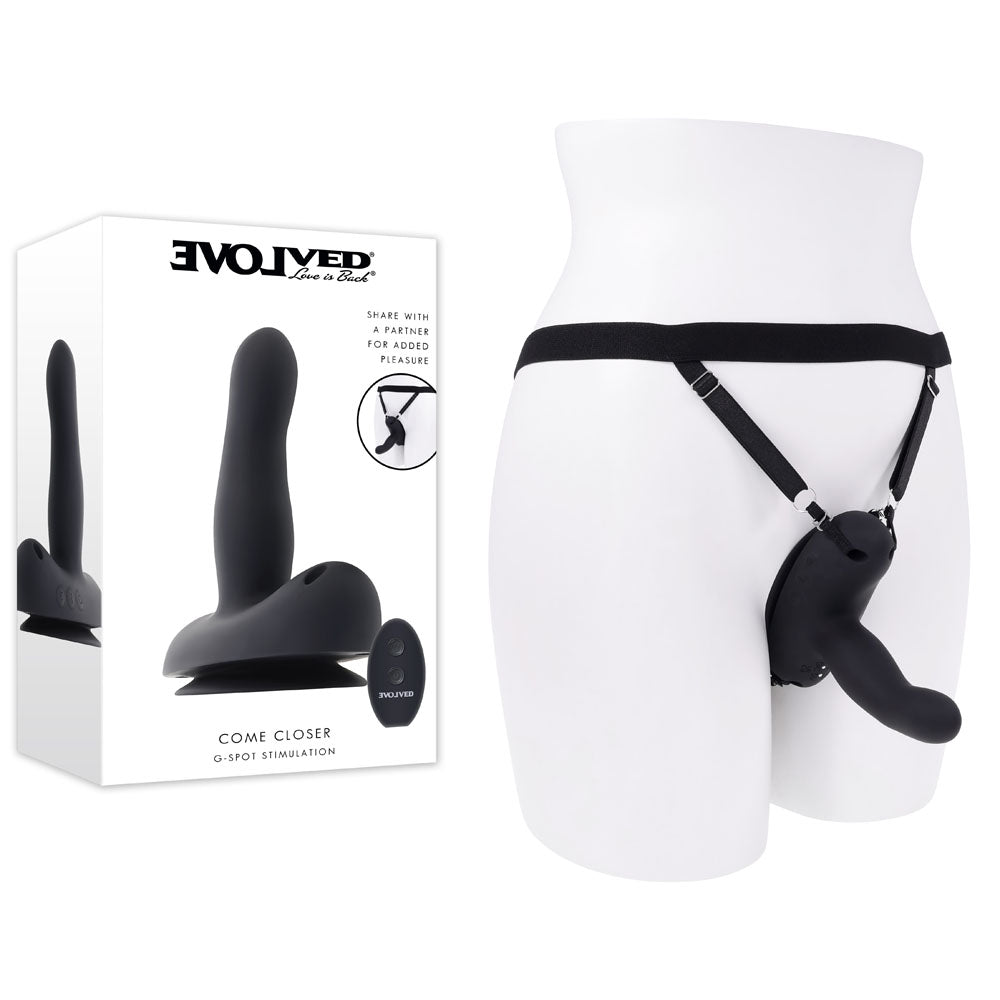 Evolved COME CLOSER - Black Vibrating Strap-On with Remote buy online Australia