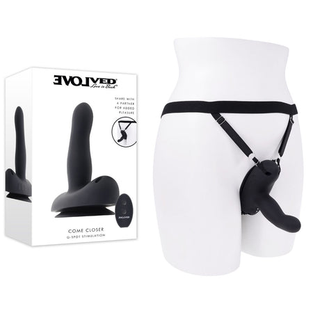 Evolved COME CLOSER - Black Vibrating Strap-On with Remote buy online Australia