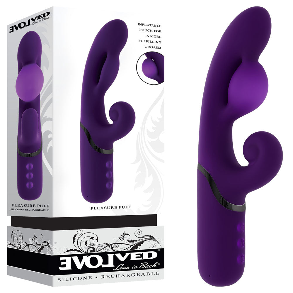 Evolved PLEASURE PUFF - Purple 24.1 cm Inflatable Rabbit Vibrator buy online Australia