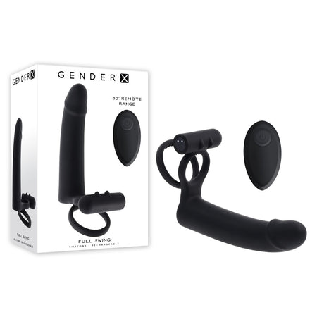 Gender X FULL SWING - Black Vibrating Cock Ring with Double Penetrator Dildo buy online Australia
