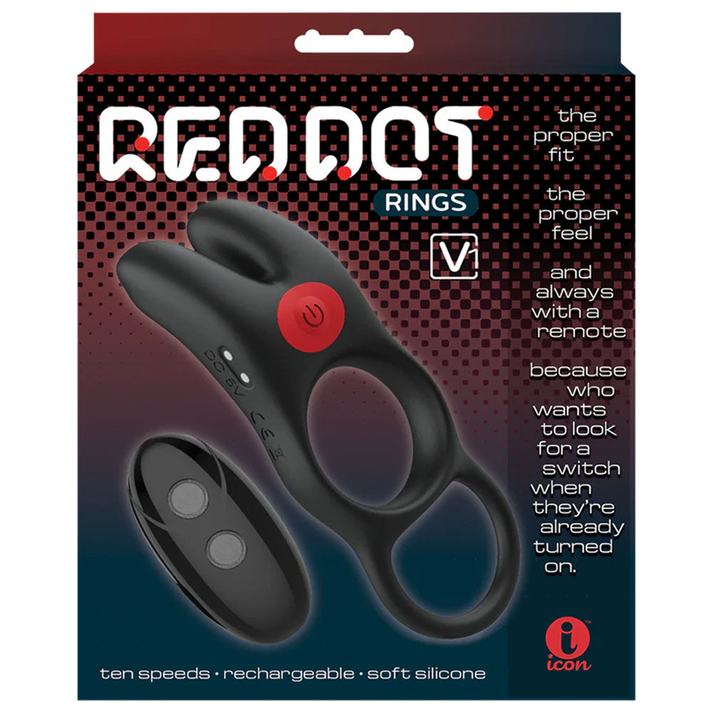Red Dot Rings - V1 - Black USB Rechargeable Vibrating Cock Ring with Remote — view 5