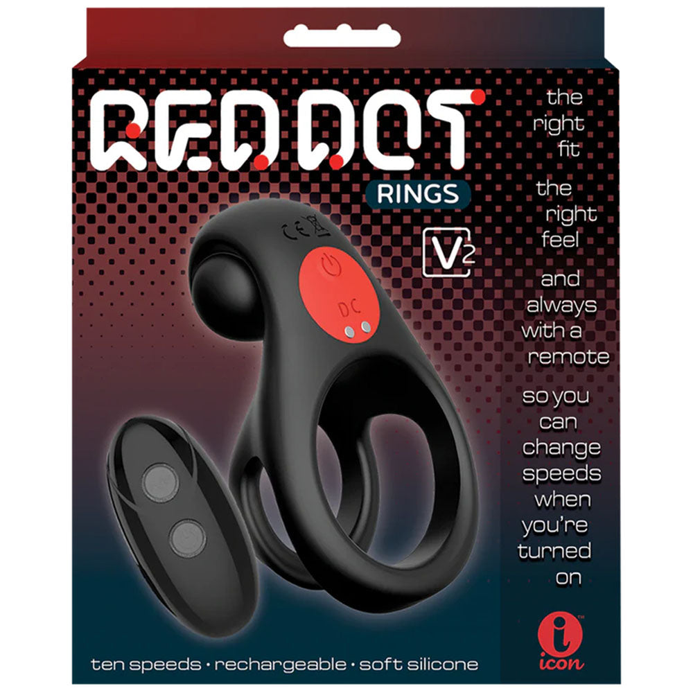 Red Dot Rings - V2 - Black USB Rechargeable Vibrating Cock & Ball Ring with Remote — view 5