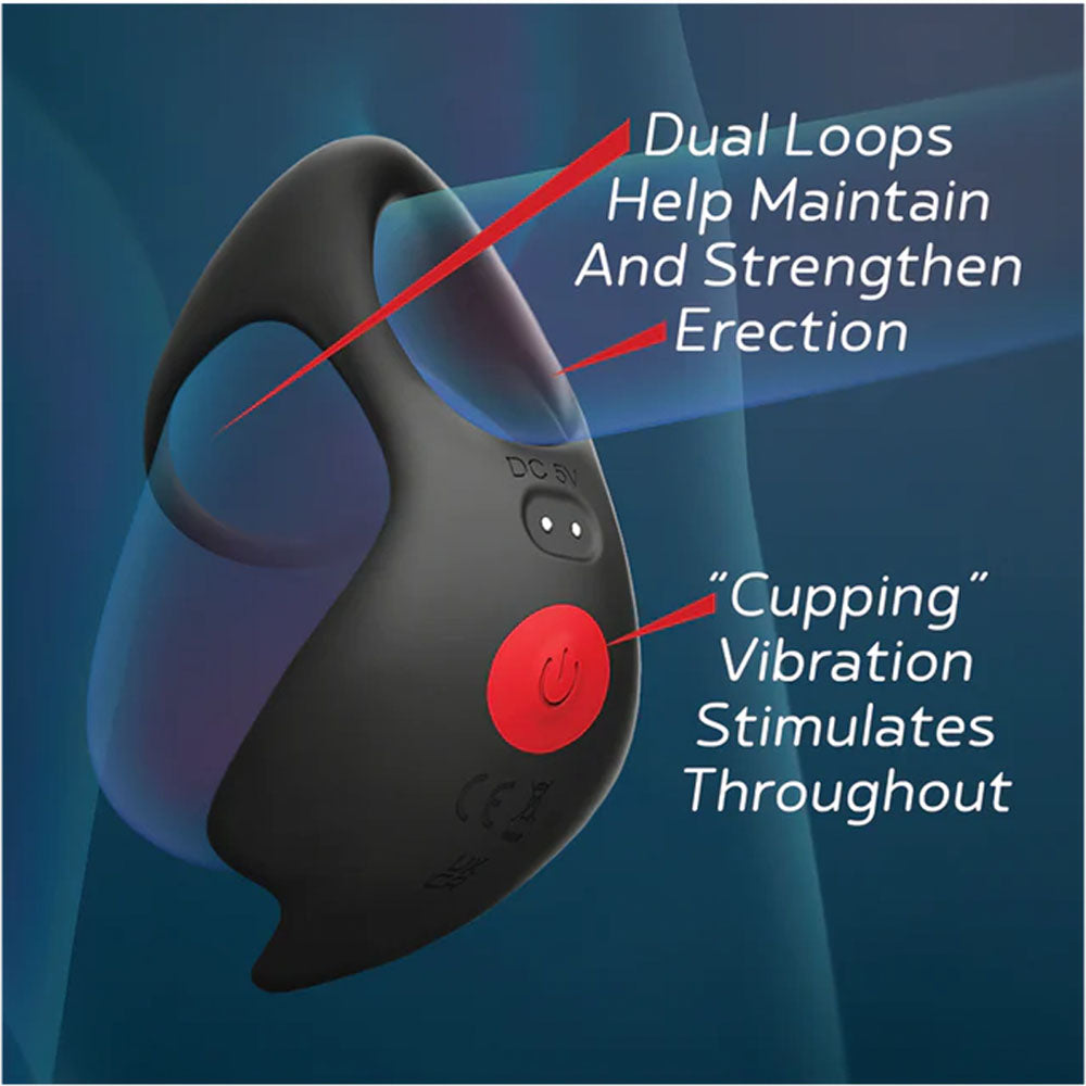 Red Dot Rings - V3 - Black USB Rechargeable Vibrating Cock & Ball Ring with Remote — view 3
