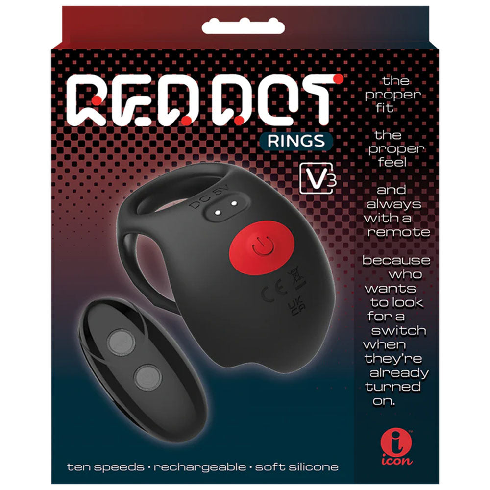 Red Dot Rings - V3 - Black USB Rechargeable Vibrating Cock & Ball Ring with Remote — view 5