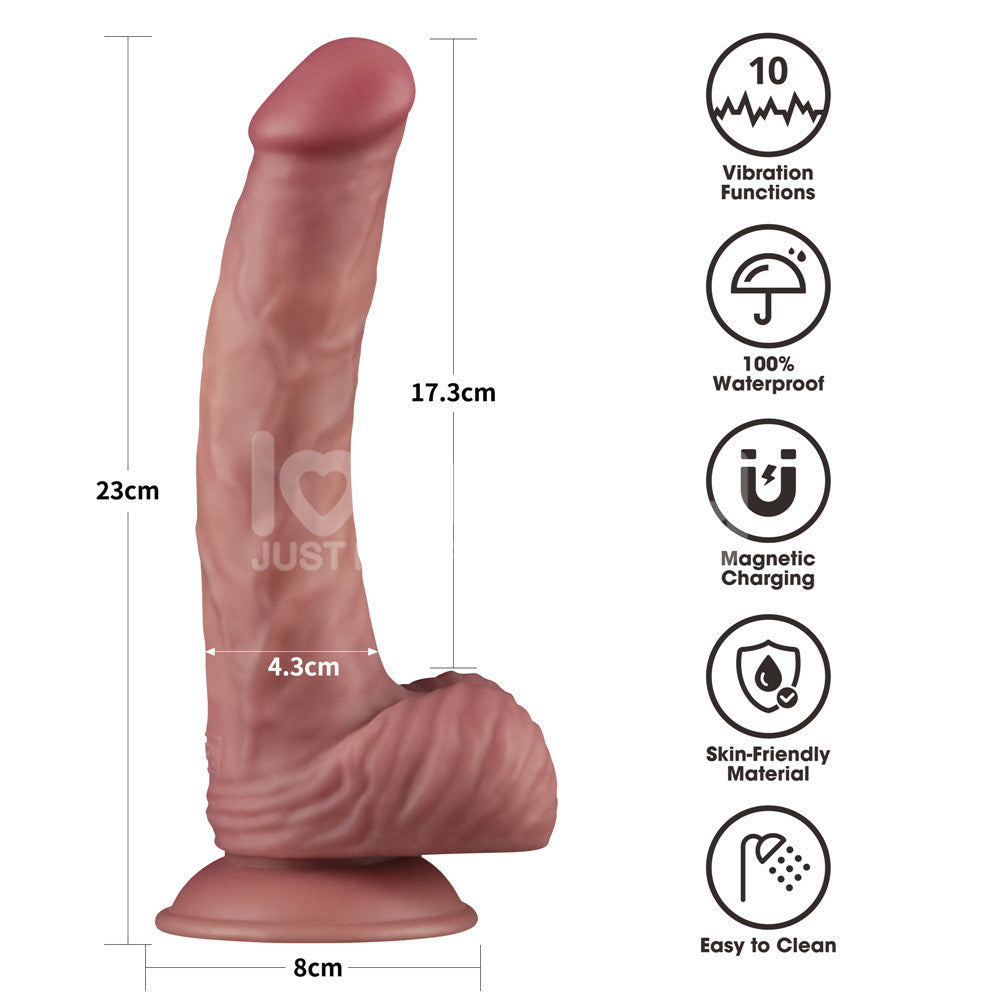 Dual Density Power Cock - 9 Inch Flesh - Flesh 23 cm USB Rechargeable Vibrating Dildo — image 8
