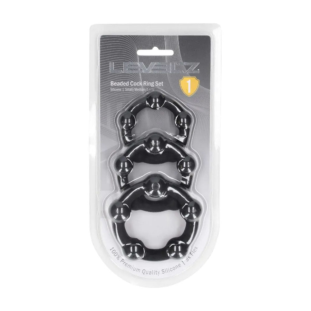 LEVELZ Beaded Silicone Cock Ring Set of 3 - Black - Black Cock Rings - Set of 3 Sizes — image 5