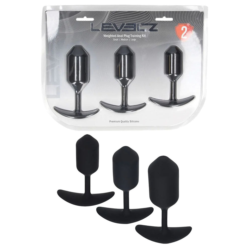 LEVELZ Silicone Weighted Anal Plug Training Set - Black Weighted Butt Plugs - Set of 3 Sizes buy online Australia