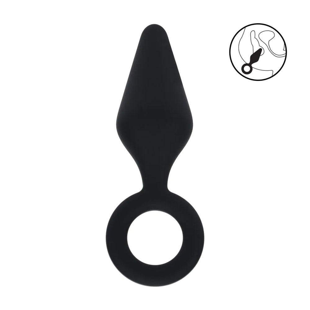LEVELZ Silicone Anal Plug with Loop - Large - Black Large Butt Plug