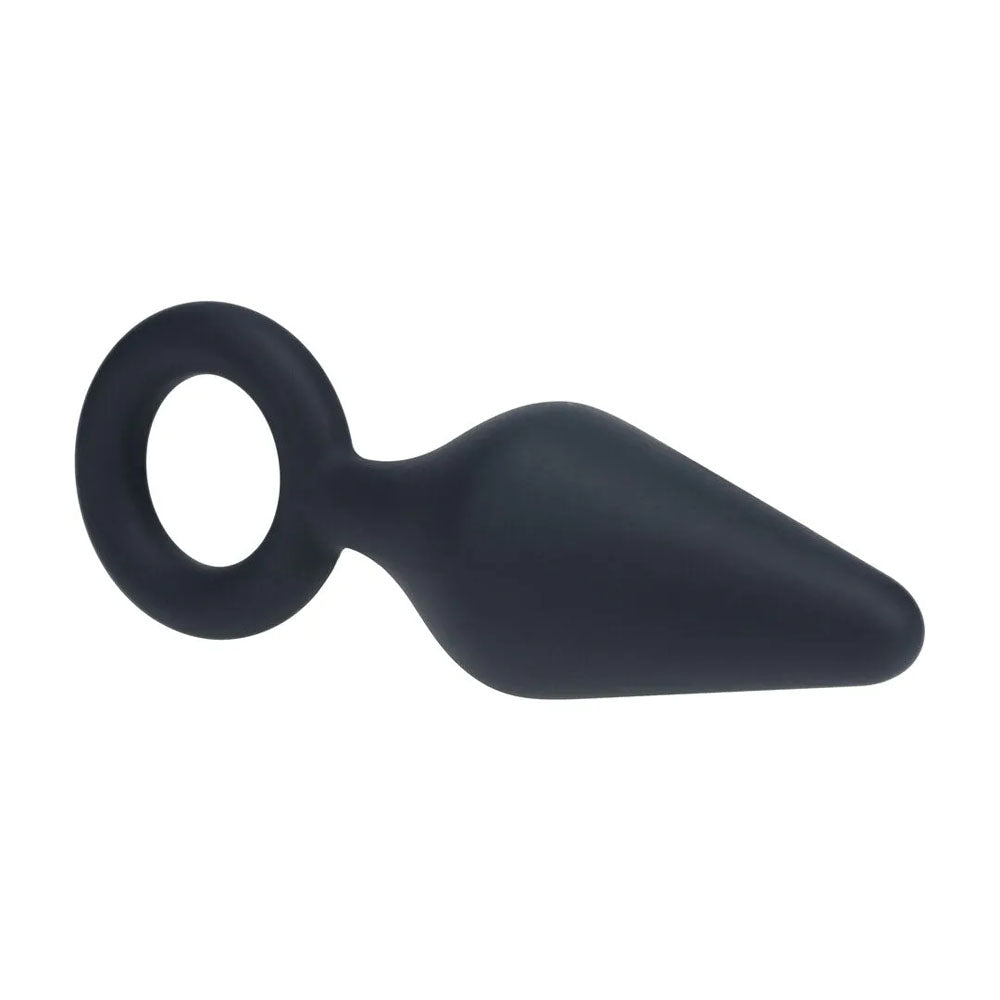 LEVELZ Silicone Anal Plug with Loop - Large - Black Large Butt Plug