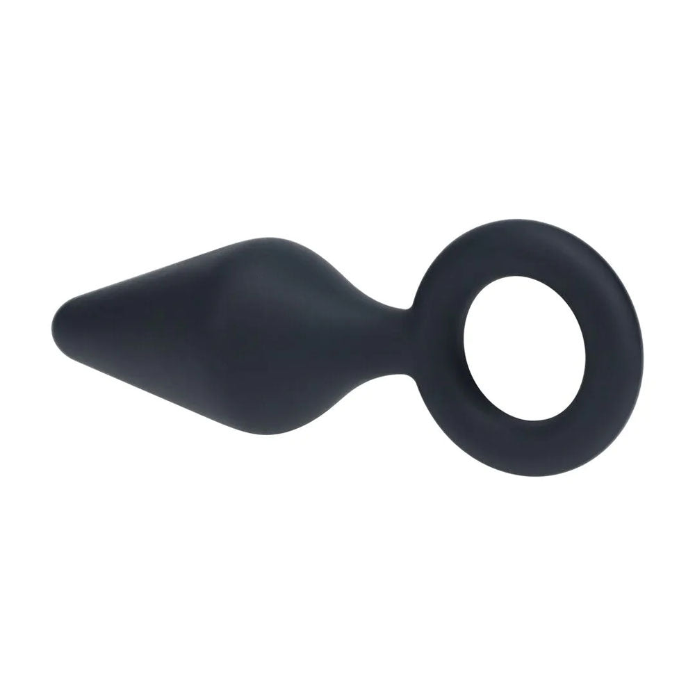 LEVELZ Silicone Anal Plug with Loop - Large - Black Large Butt Plug