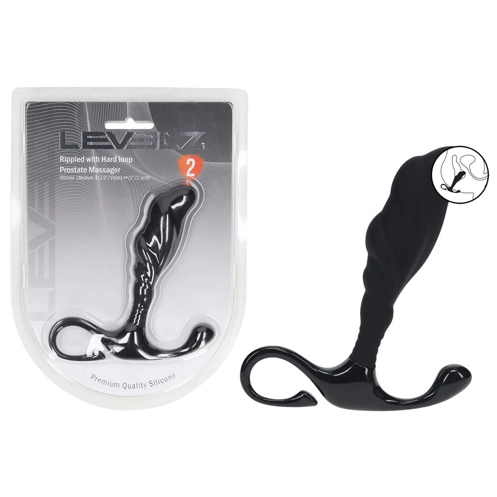 LEVELZ Rippled with Hard Loop Prostate Massager - Medium - Black Medium Prostate Massager
