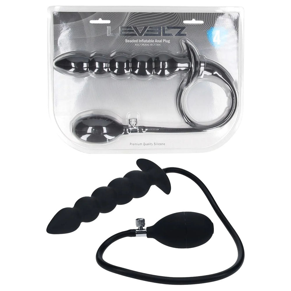 LEVELZ Beaded Inflatable Anal Plug - Black Inflatable Butt Plug