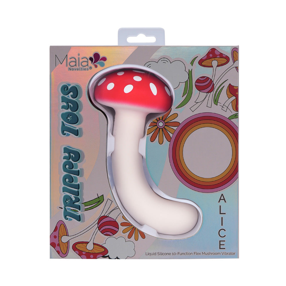 Maia ALICE - Red/White 15.2 cm USB Rechargeable Dual Vibrating Mushroom