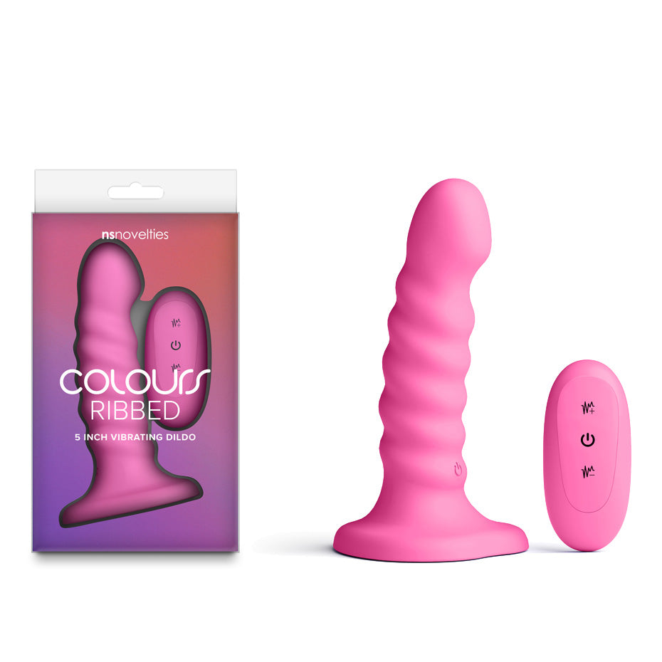 Colours Ribbed - 5'' Vibrating Dildo - Pink - Pink 14.5 cm Vibrating Dildo with Wireless Remote buy online Australia