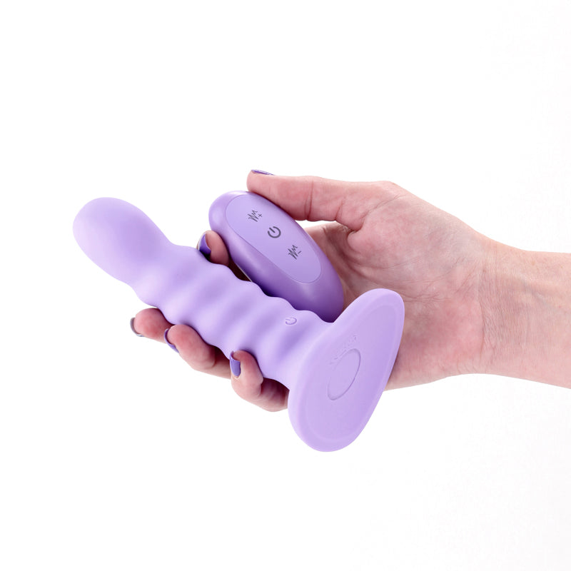 Colours Ribbed - 5'' Vibrating Dildo - Purple - Purple 14.5 cm Vibrating Dildo with Wireless Remote
