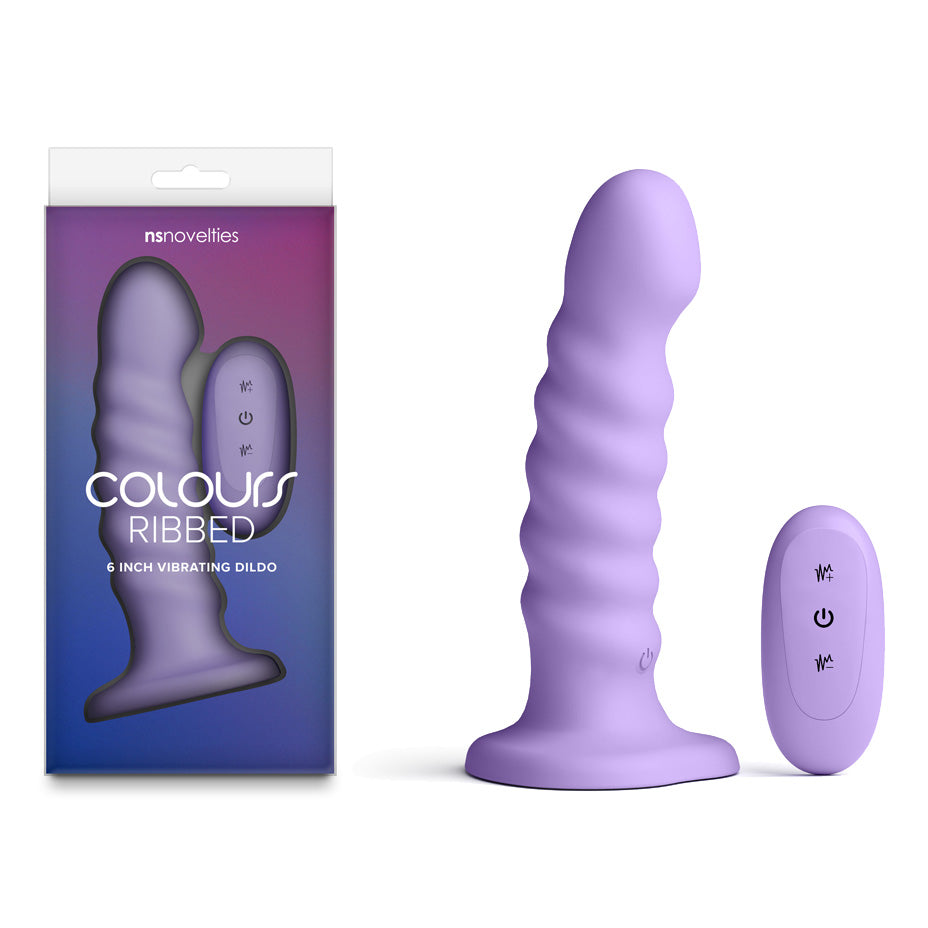 Colours Ribbed - 6'' Vibrating Dildo - Purple - Purple 16.5 cm Vibrating Dildo with Wireless Remote buy online Australia
