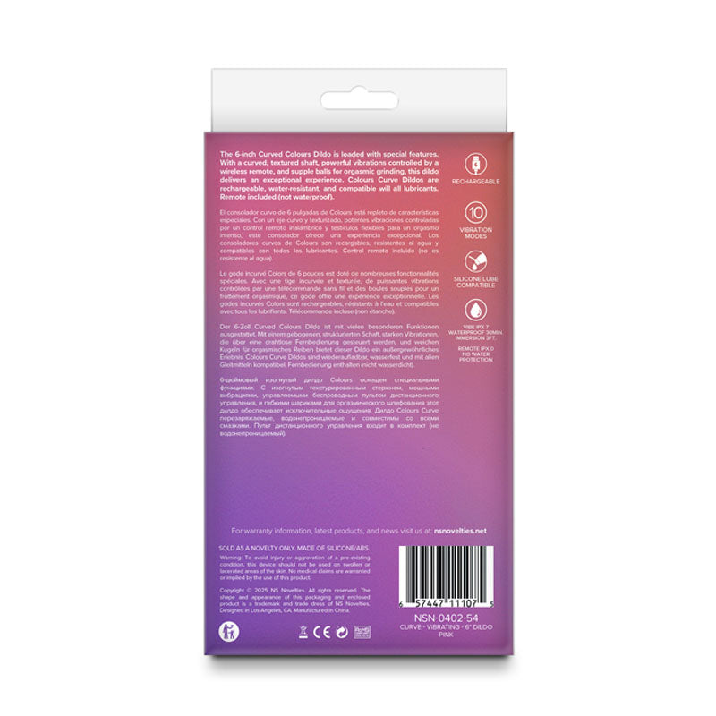 Colours Curve - Vibrating 6'' Dildo - Pink - Pink 16.4 cm Vibrating Dildo with Wireless Remote