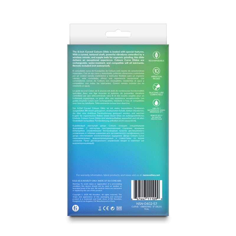Colours Curve - Vibrating 6'' Dildo - Teal - Teal 16.4 cm Vibrating Dildo with Wireless Remote