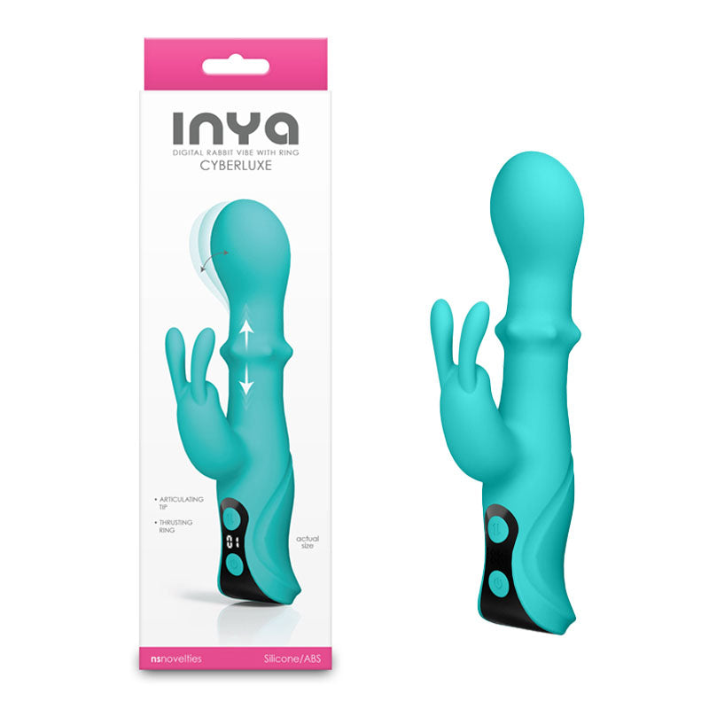 INYA Cyberluxe - Aqua - Aqua 18 cm Rabbit Vibrator with Sliding Ring Shaft buy online Australia