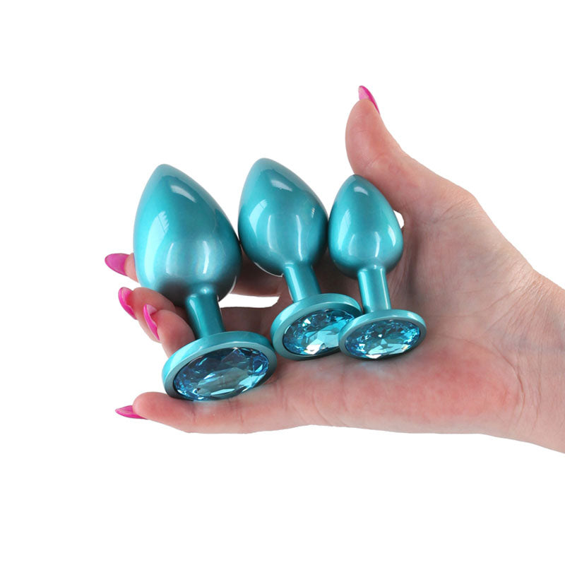 Rear Assets Trainer Kit - Iridescent Teal - Iridescent Teal Metallic Butt Plugs - Set of 3 Sizes