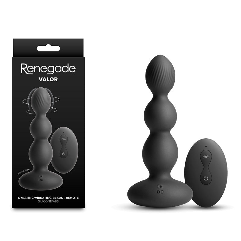Renegade Valor - Black - Black 13.7 cm Vibrating Anal Beads with Wireless Remote buy online Australia