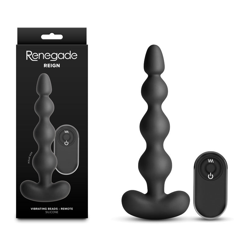 Renegade Reign - Black - Black 17.9 cm Vibrating Anal Beads with Wireless Remote buy online Australia