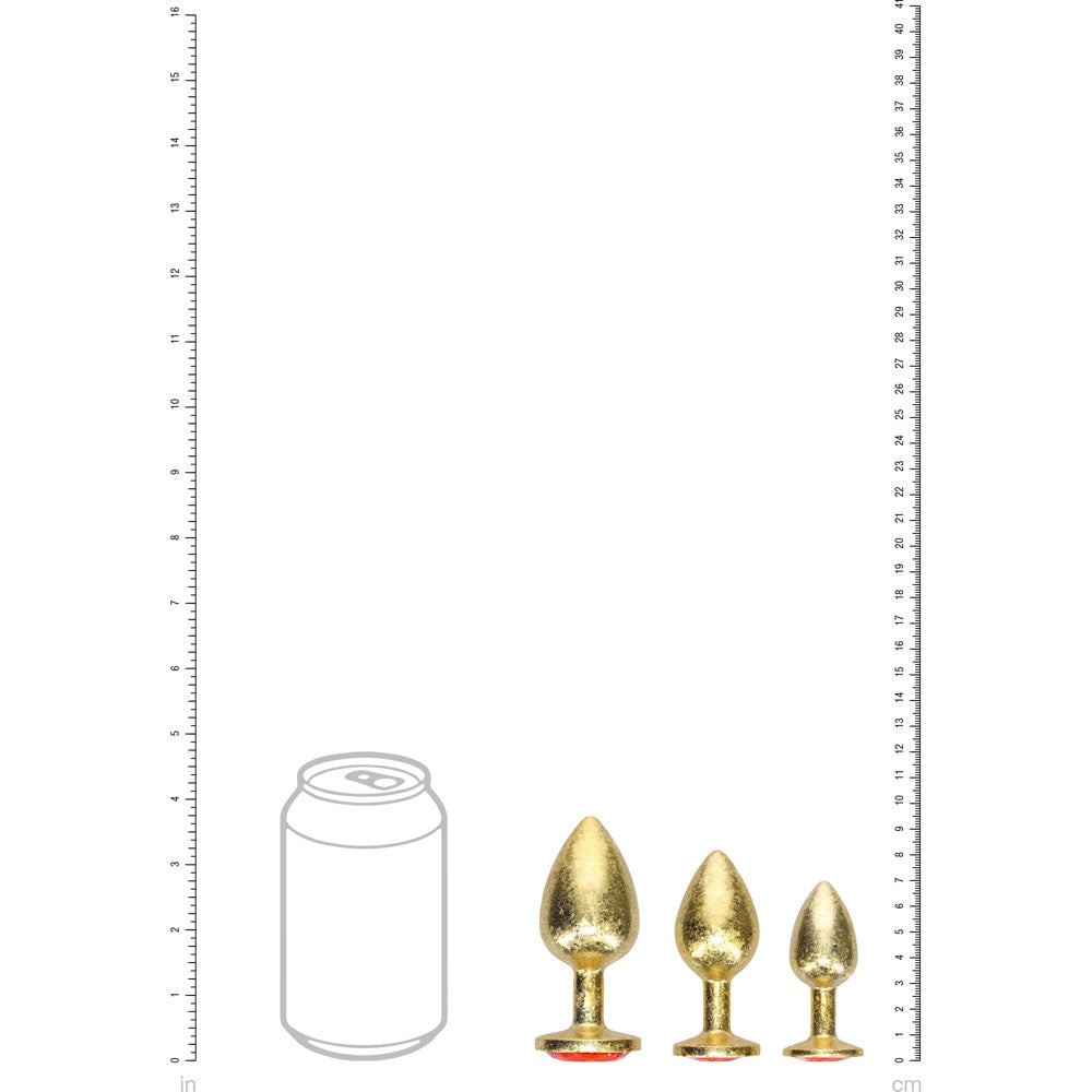 OUCH! Milan Collection - Metal Anal Plug Set - Gold - Gold Butt Plugs with Gem Bases - Set of 3 Sizes