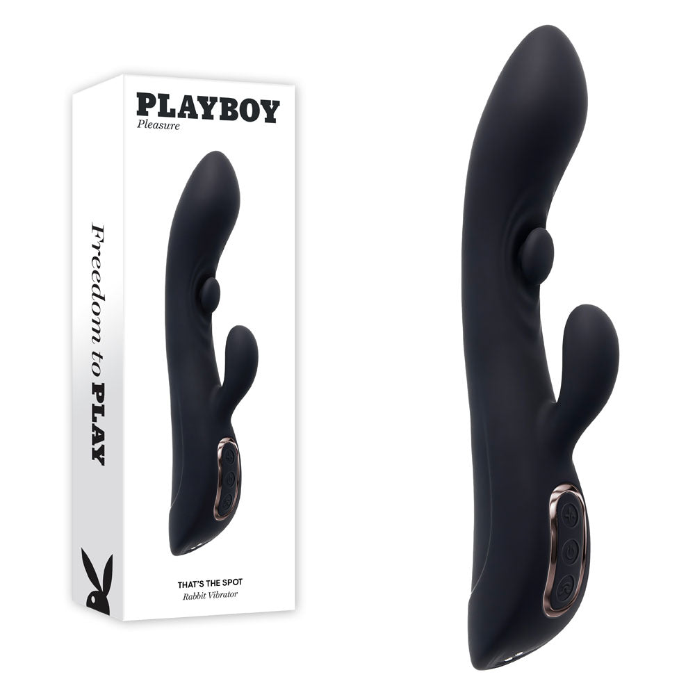 Playboy Pleasure THATS THE SPOT - Black 23.3 cm Rabbit Vibrator with G-Spot Tapper buy online Australia