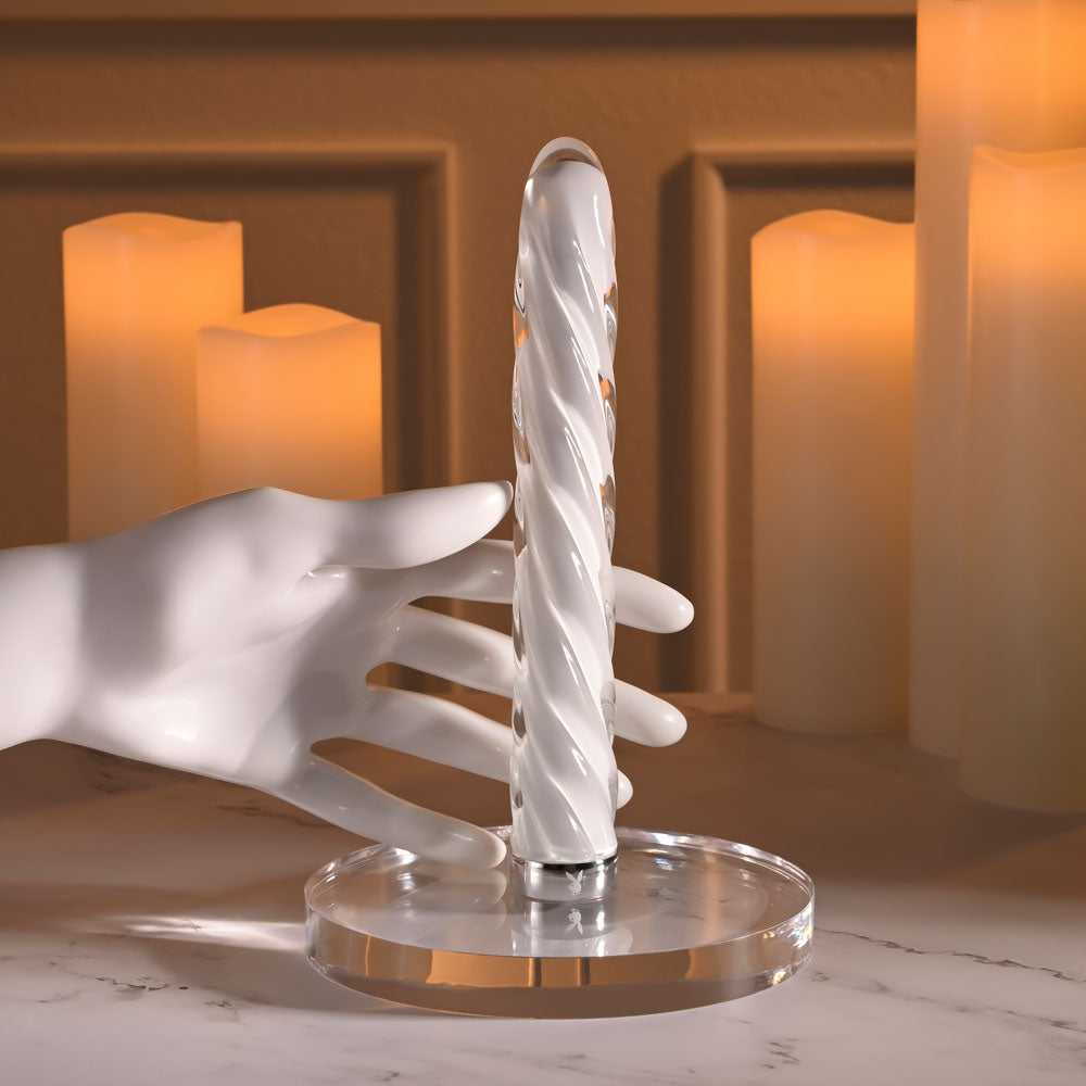 Playboy Pleasure IN A TWIST - White Glass 17.5 cm USB Rechargeable Vibrator — view 6