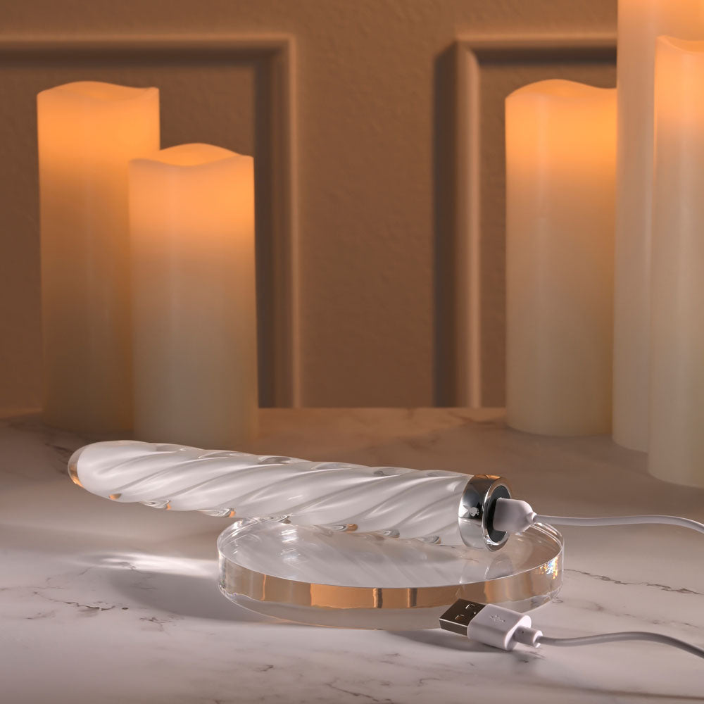 Playboy Pleasure IN A TWIST - White Glass 17.5 cm USB Rechargeable Vibrator — view 8