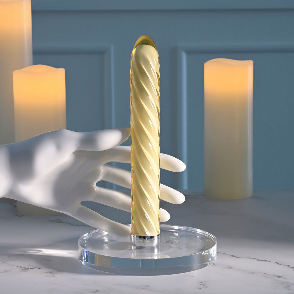 Playboy Pleasure TWIST OF FATE - Yellow Glass 17.5 cm USB Rechargeable Vibrator — view 7