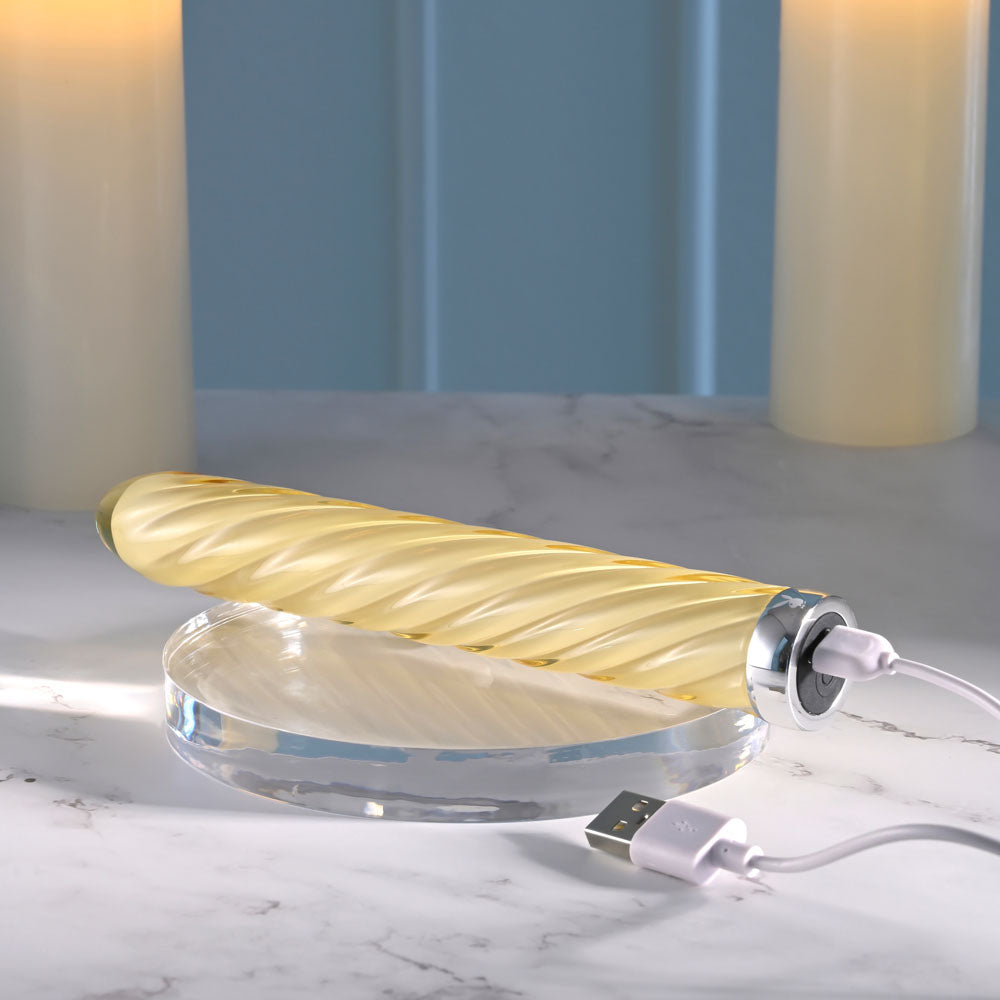 Playboy Pleasure TWIST OF FATE - Yellow Glass 17.5 cm USB Rechargeable Vibrator — view 9