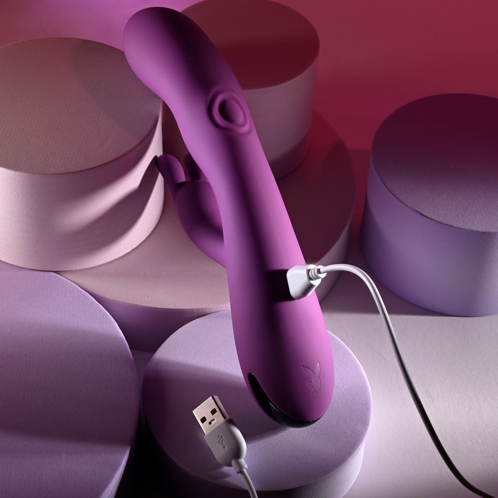 Playboy Pleasure BUSY BUNNY - Purple 22.6 cm USB Rechargeable Rabbit Vibrator with Tapping Shaft — view 9