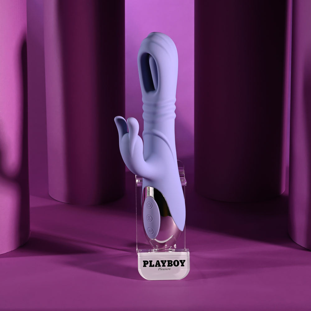 Playboy Pleasure TAP ME IN - Purple 24.2 cm USB Rechargeable Rabbit Vibrator with Tapping Shaft — alternate view