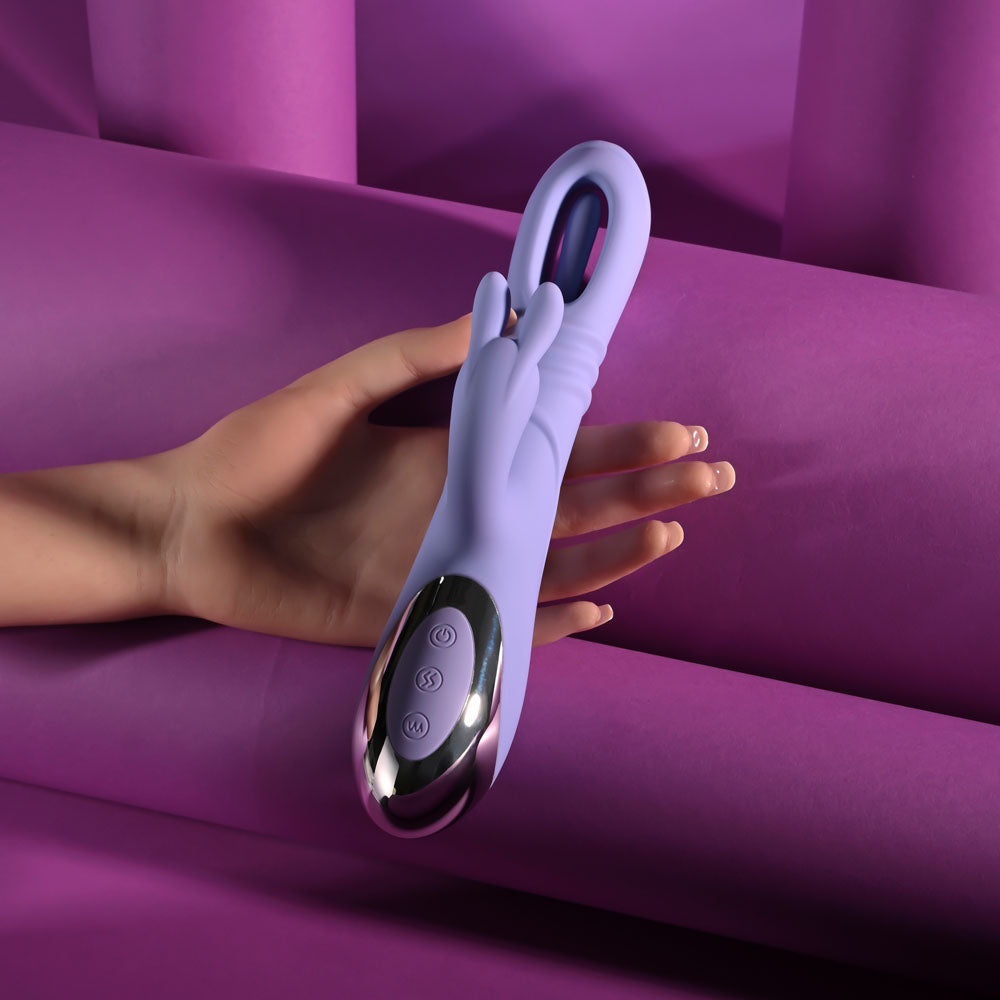 Playboy Pleasure TAP ME IN - Purple 24.2 cm USB Rechargeable Rabbit Vibrator with Tapping Shaft — view 3