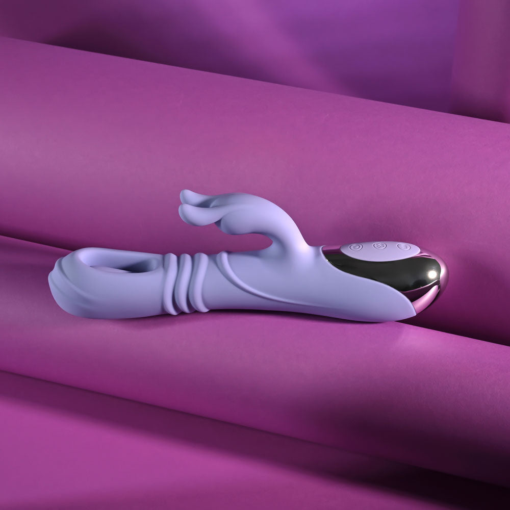 Playboy Pleasure TAP ME IN - Purple 24.2 cm USB Rechargeable Rabbit Vibrator with Tapping Shaft — view 6