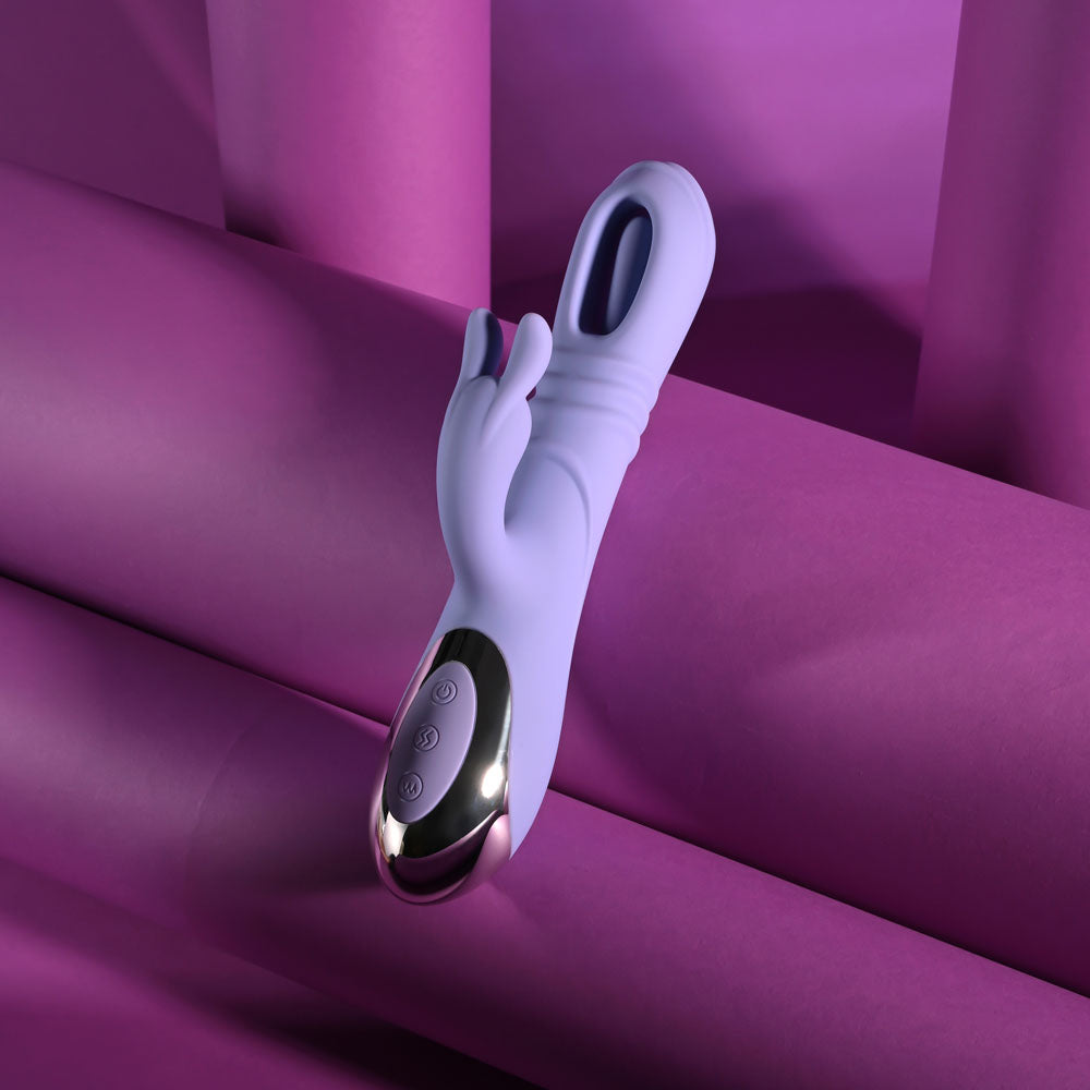 Playboy Pleasure TAP ME IN - Purple 24.2 cm USB Rechargeable Rabbit Vibrator with Tapping Shaft — view 7