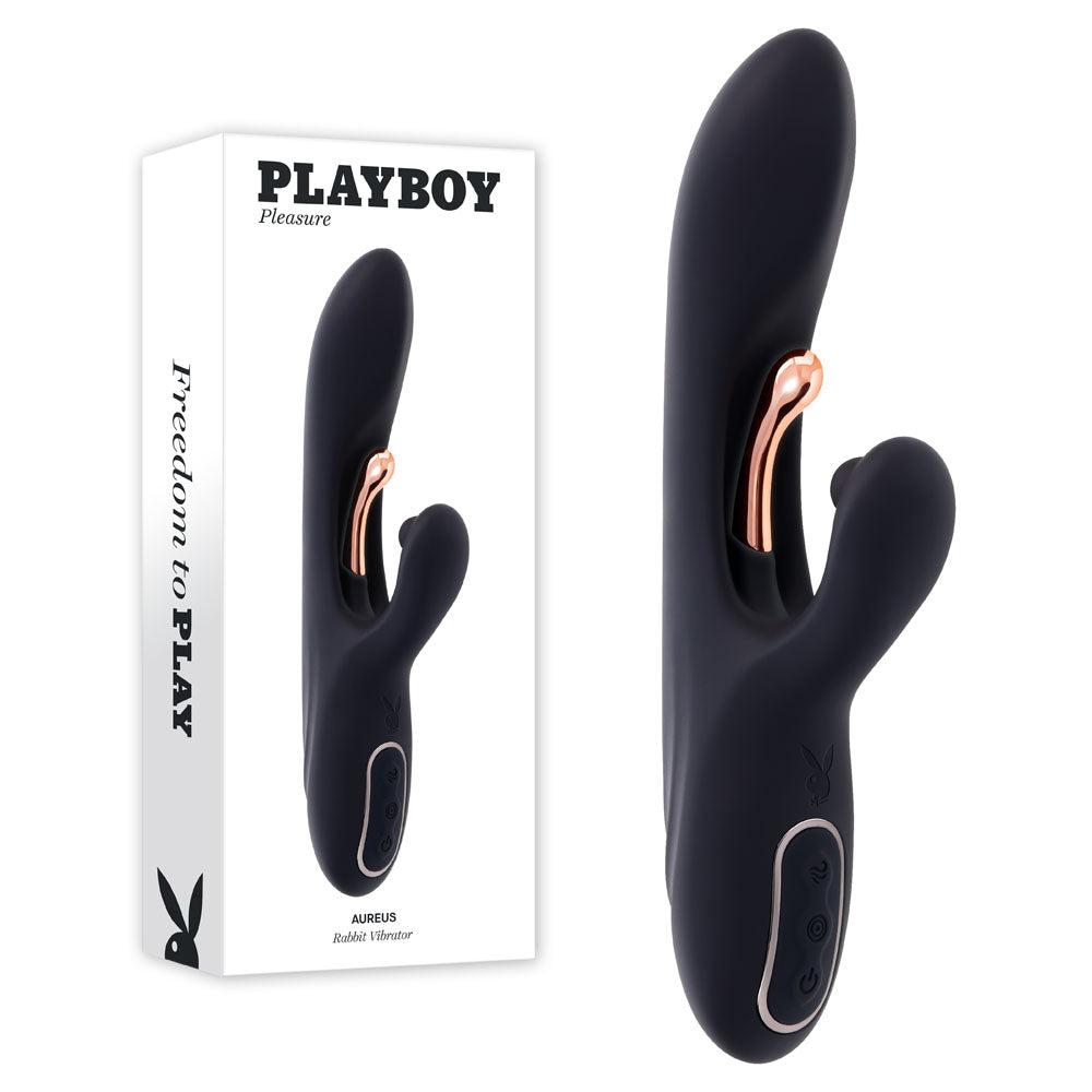 Playboy Pleasure AUREUS - Black 22.7 cm Rabbit Vibrator with Internal Flicker buy online Australia